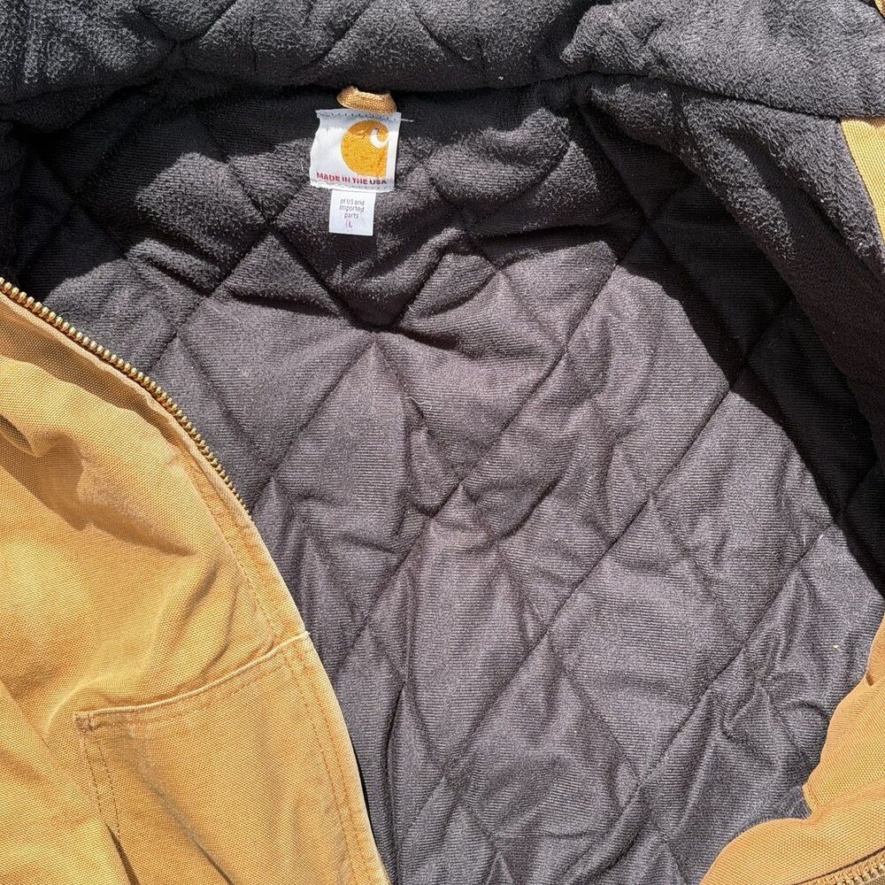 Carhartt Duck Active Jacket Mens Large J140 Brown Canvas Hooded Workwear Y2K - Picture 6 of 11